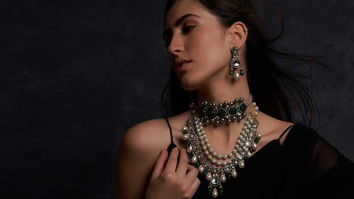 Trendy Collections of Jewellery on Black Saree