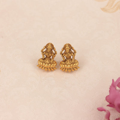 Gold Finish Temple Studs Earrings - SIA420617
