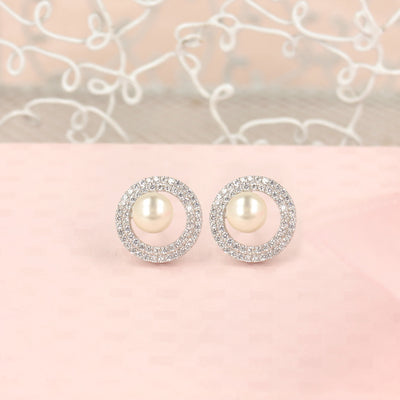 92.5 Pearl Studded Silver Earrings - SIA421028