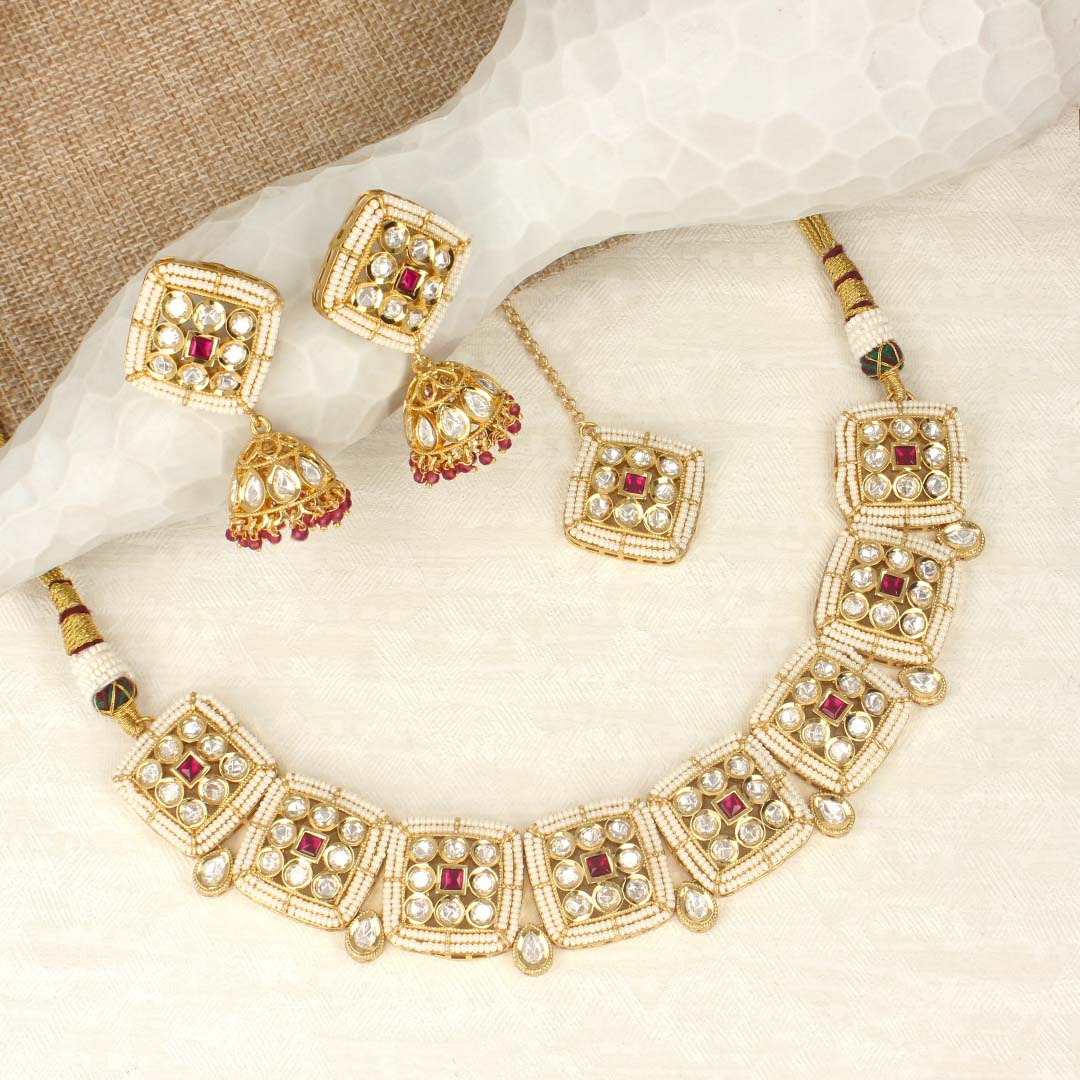 Kundan Studded Pearl Necklace Set - SIA422823