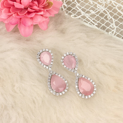 Baby Pink Sliver CZ Drops Earrings - SIA425961_2
