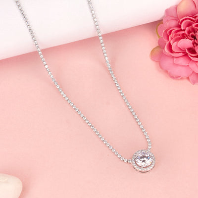 Silver Plated CZ Round Pendent - SIA427605