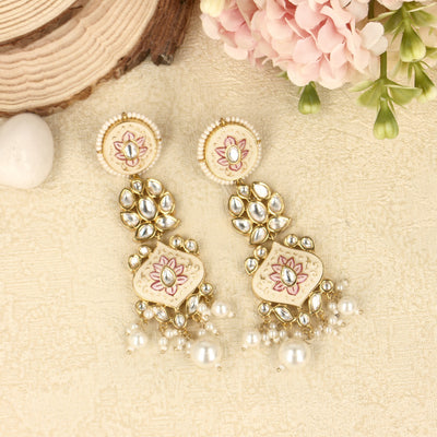Stylish Pink Kundan Long Earrings - SIA427781