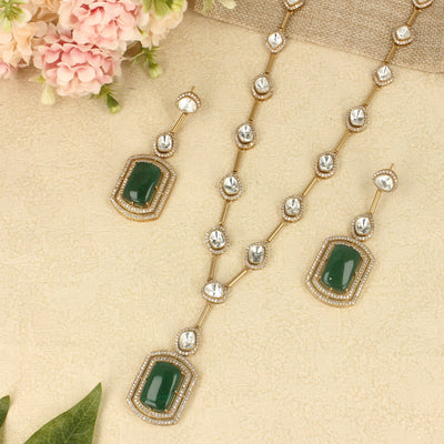 Royal Emerald Polki Kundan Necklace Set - SIA428017