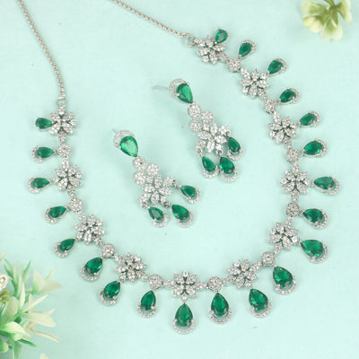 Sparkling Elegance Tear Drop Green Necklace Set - SIA428718