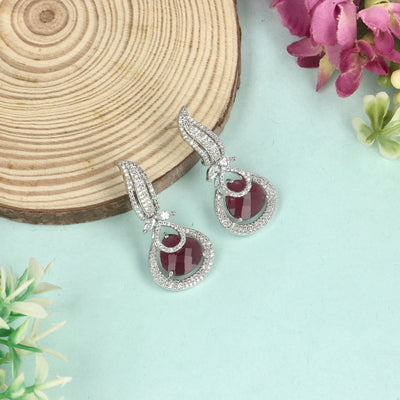Red Ruby American Diamond Drop Earrings - SIA428780