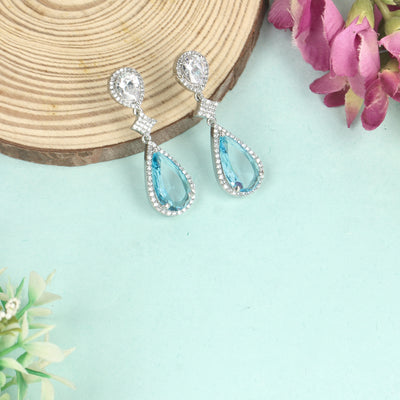 Sky blue Diamond Dangle Drop Earrings - SIA428811