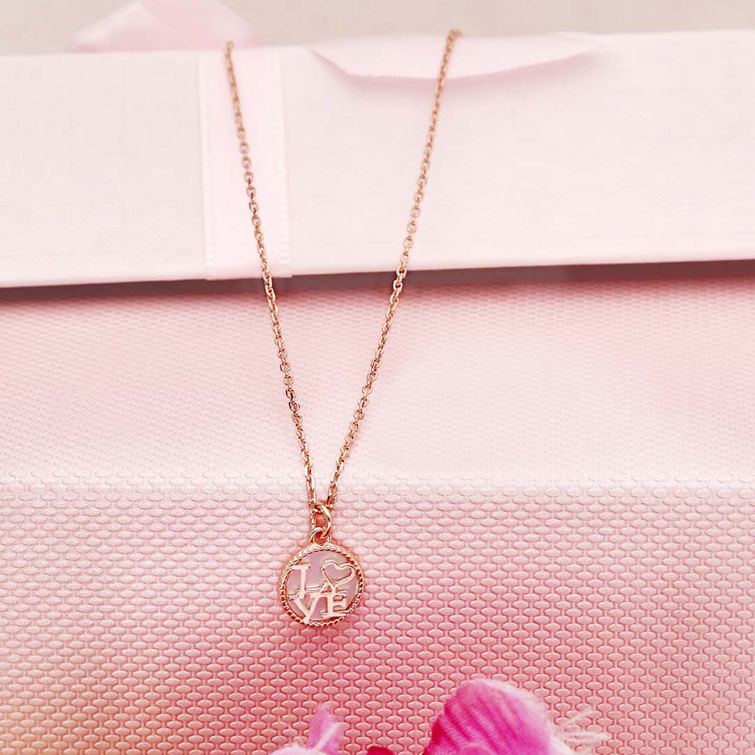 Silver Rose Gold Love Pendant Set SIA406583