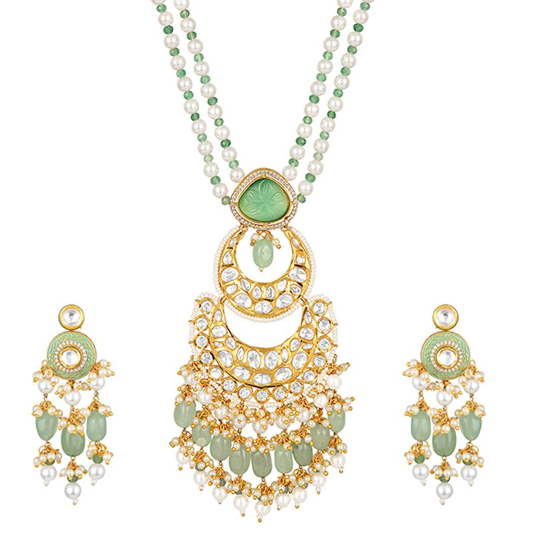 Pearls Chand Long Necklace Set - HRNS133