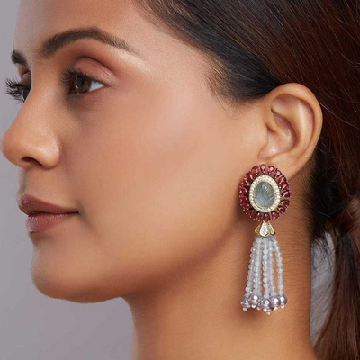 Buy Gold Tone Magenta Pink Dangling Ring-Jhumka Earrings Online. – Odette