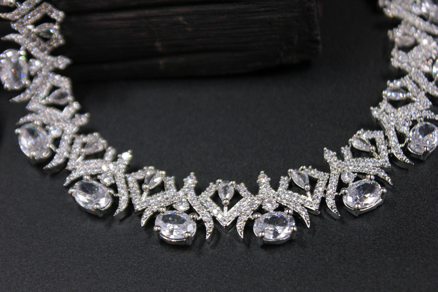Silver Crystal Geometric Necklace Set - SIA451024_A