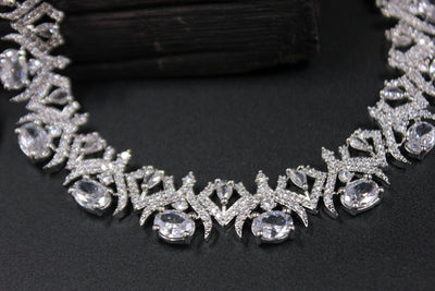 Silver Crystal Geometric Necklace Set - SIA451024_A