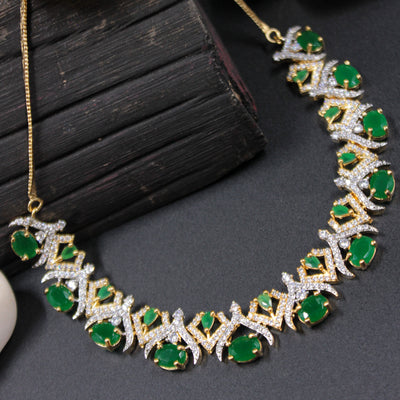 Green Gemstone Gold Necklace Set with Diamond Accents - SIA451023_C