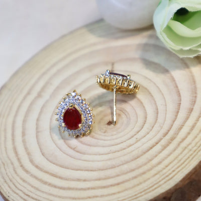 Ruby Teardrop Halo Stud Earrings - SIA450606