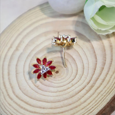 Red Marquise Floral Stud Earrings with Crystal Center - SIA450611_A