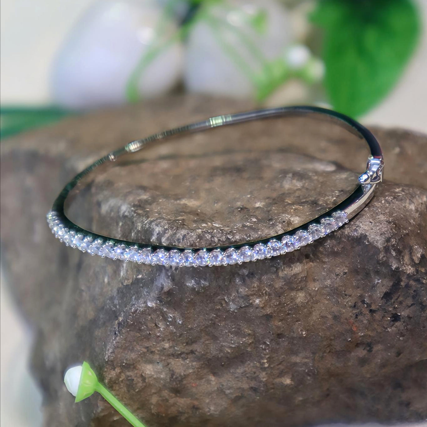 Silver Slim Bracelet with Full Pavé Diamond Row - SIA450530