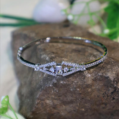 Silver Bracelet with Angular Diamond Cutwork Design - SIA450986