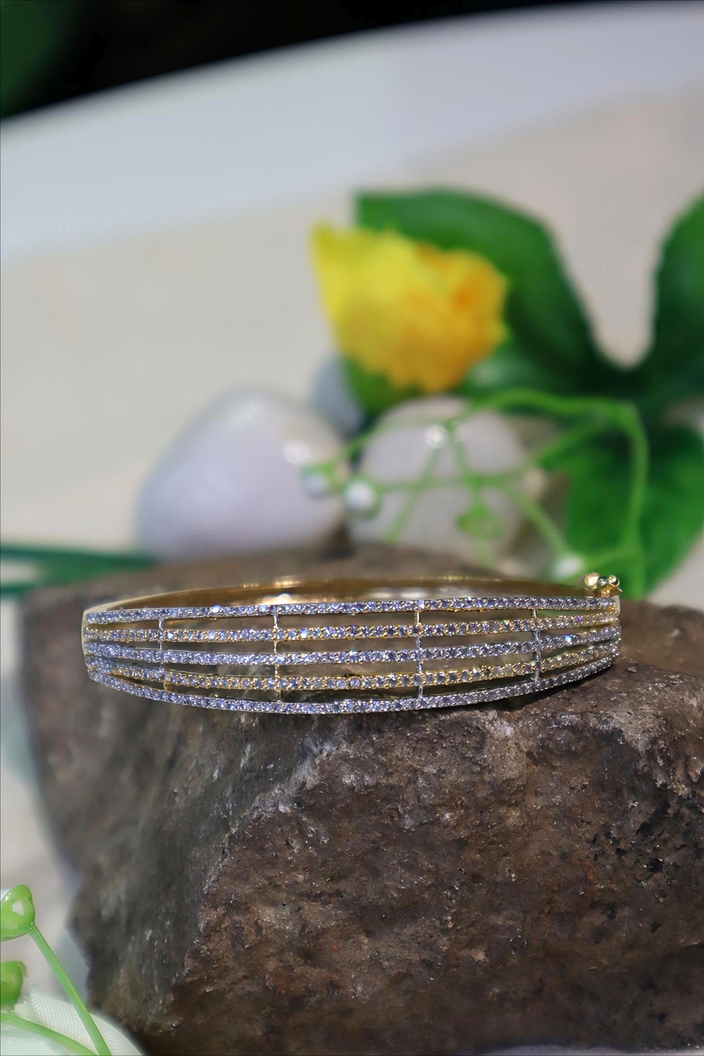 Golden multi-row diamond-studded curved kada bracelet - SIA450928