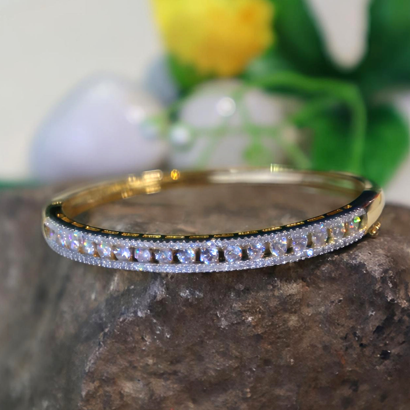 Gold-Toned CZ Lined Bracelet in Classic Oval Shape - SIA450966
