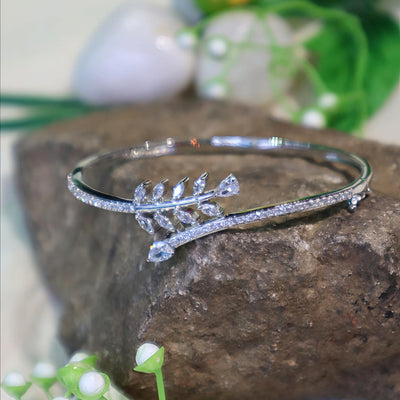 Silver Leaf Motif Bracelet with Marquise and Pear Diamonds - SIA450981