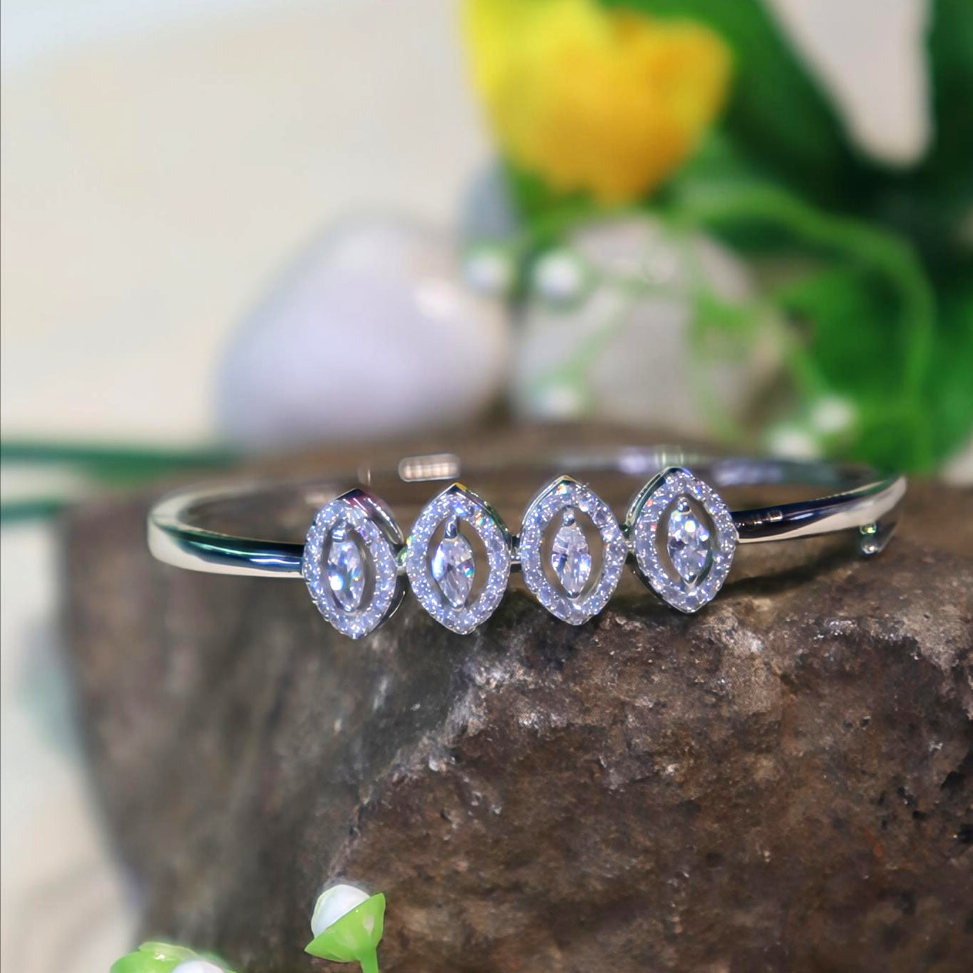Silver Marquise Crystal Bangle - SIA450979
