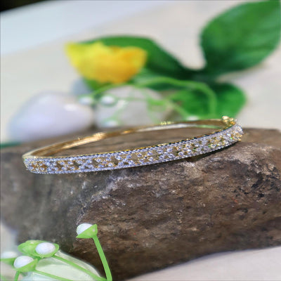 Gold-Toned Floral Mesh CZ Bracelet - SIA450954