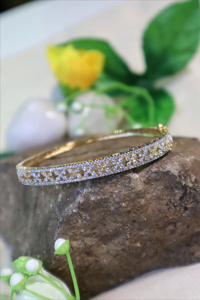 Gold-Toned Floral Mesh CZ Bracelet - SIA450954