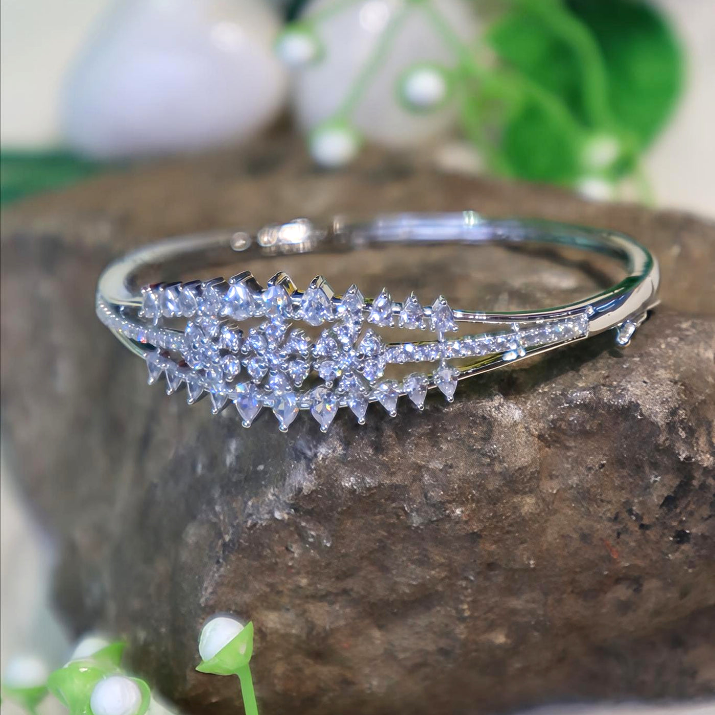 Silver Crystal Cluster Bracelet - SIA450963