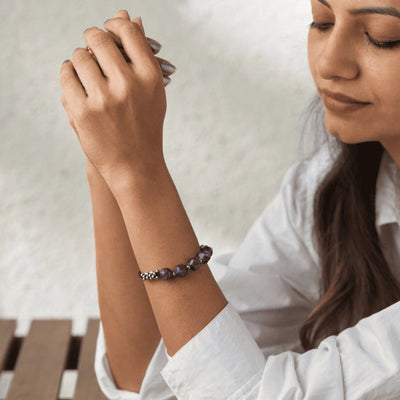 Amethyst Center Beads bracelet, with Silver-Plated Balls. - TMV_BRCT21