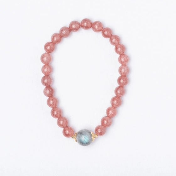 Pink Tourmaline Stone bracelet, with a Big Blue Bead Center. - TMV_BRCT23