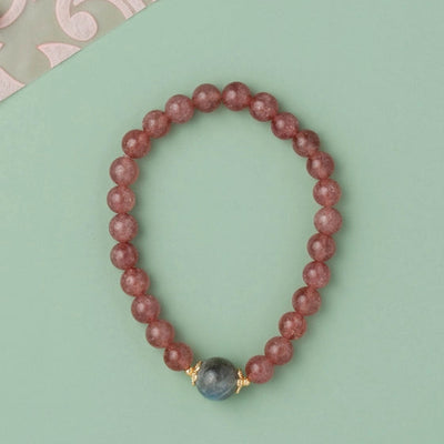 Pink Tourmaline Stone bracelet, with a Big Blue Bead Center. - TMV_BRCT23