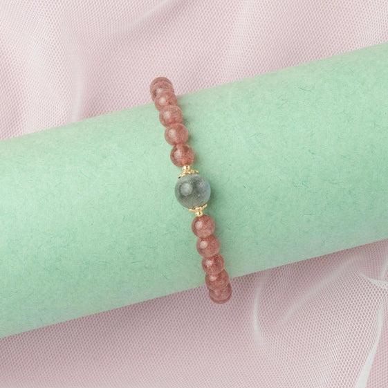 Pink Tourmaline Stone bracelet, with a Big Blue Bead Center. - TMV_BRCT23