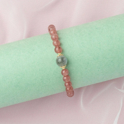 Pink Tourmaline Stone bracelet, with a Big Blue Bead Center. - TMV_BRCT23