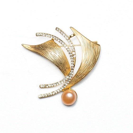 Geometric Shape Brooch with Golden Pearl Detail - TMV_BR2