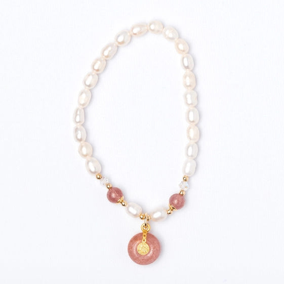 White Freshwater Pearls with Pink Tourmaline Flexible Bracelet. - TMV_BRCT22