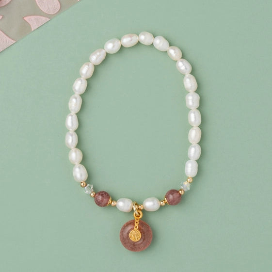 White Freshwater Pearls with Pink Tourmaline Flexible Bracelet. - TMV_BRCT22