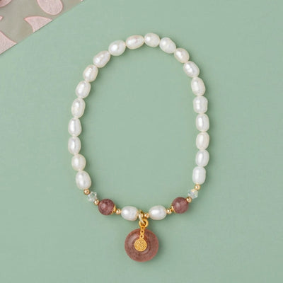 White Freshwater Pearls with Pink Tourmaline Flexible Bracelet. - TMV_BRCT22