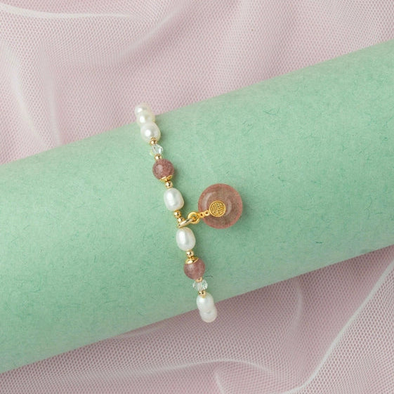 White Freshwater Pearls with Pink Tourmaline Flexible Bracelet. - TMV_BRCT22