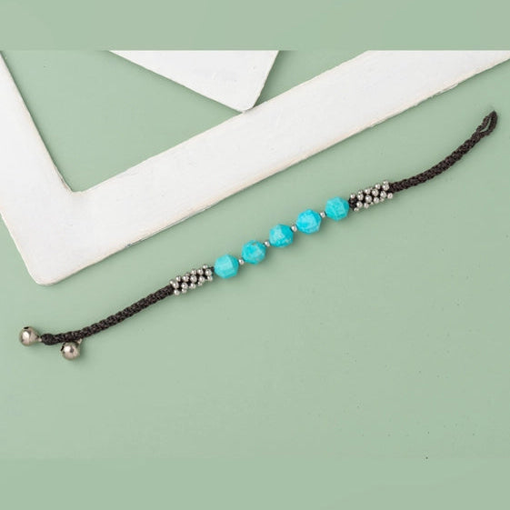 Turquoise Blue Center Beads Bracelet, with Silver-Plated Balls. - TMV_BRCT20