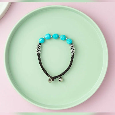 Turquoise Blue Center Beads Bracelet, with Silver-Plated Balls. - TMV_BRCT20