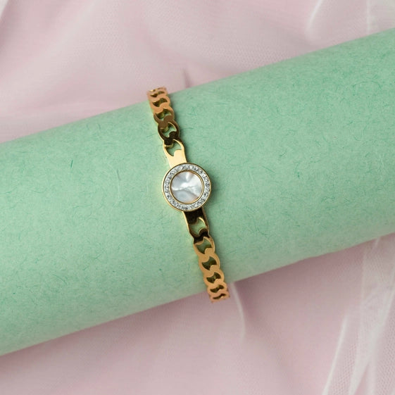 Round Mother of Pearl Bracelet with Diamond Accents. - TMV_BRCT7