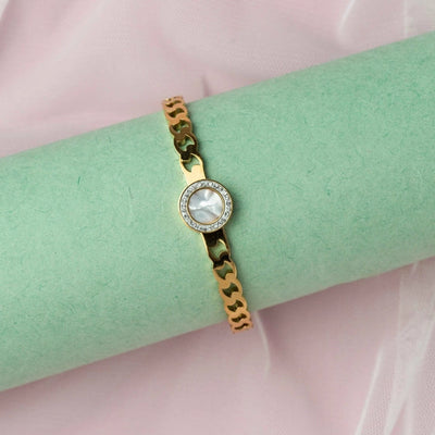 Round Mother of Pearl Bracelet with Diamond Accents. - TMV_BRCT7