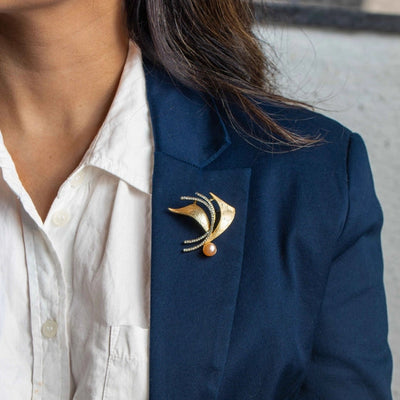 Geometric Shape Brooch with Golden Pearl Detail - TMV_BR2