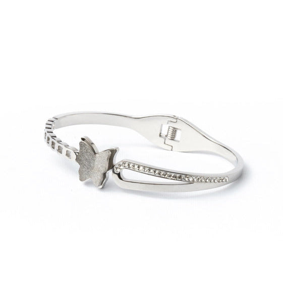 Elegant Kada Style Butterfly Bracelet, Silver-Plated with AD Accents. - TMV_BRCT1