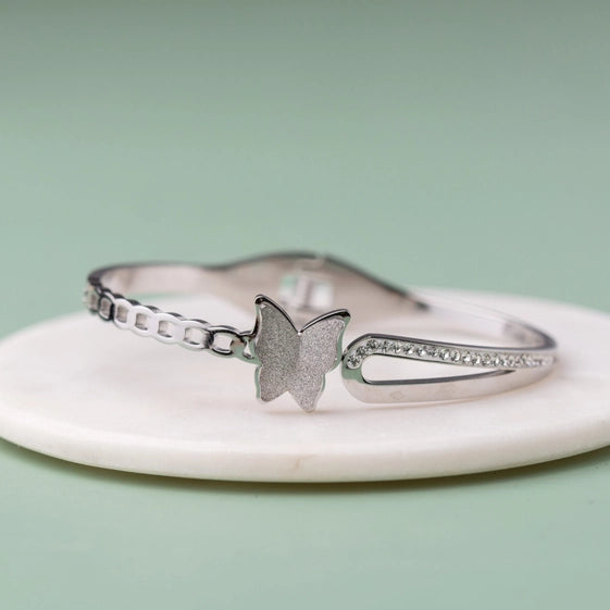 Elegant Kada Style Butterfly Bracelet, Silver-Plated with AD Accents. - TMV_BRCT1