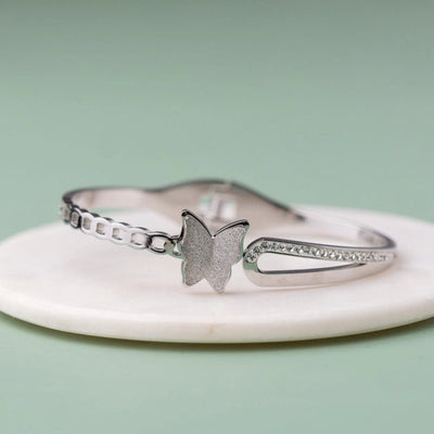 Elegant Kada Style Butterfly Bracelet, Silver-Plated with AD Accents. - TMV_BRCT1