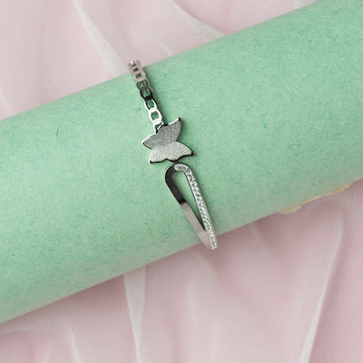 Elegant Kada Style Butterfly Bracelet, Silver-Plated with AD Accents. - TMV_BRCT1