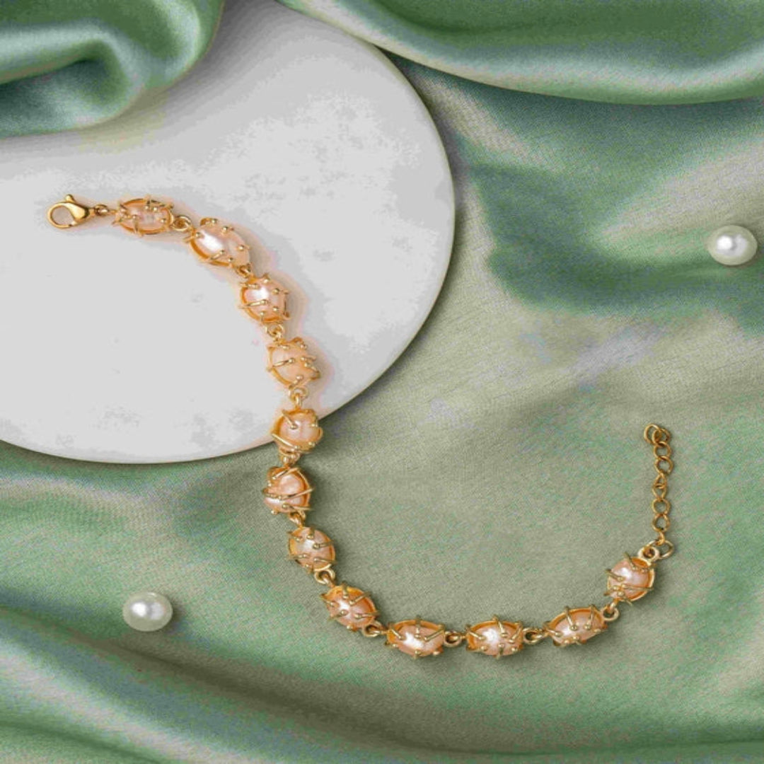 Pinkish White Pearl Loose Bead Bracelet. - TMV_BRCT16