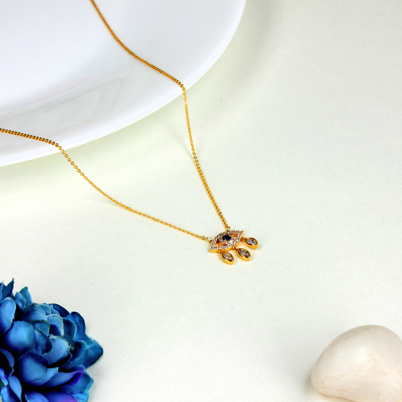 Gold Evil Eye Pendant with Dangling Crystals - SIA449823