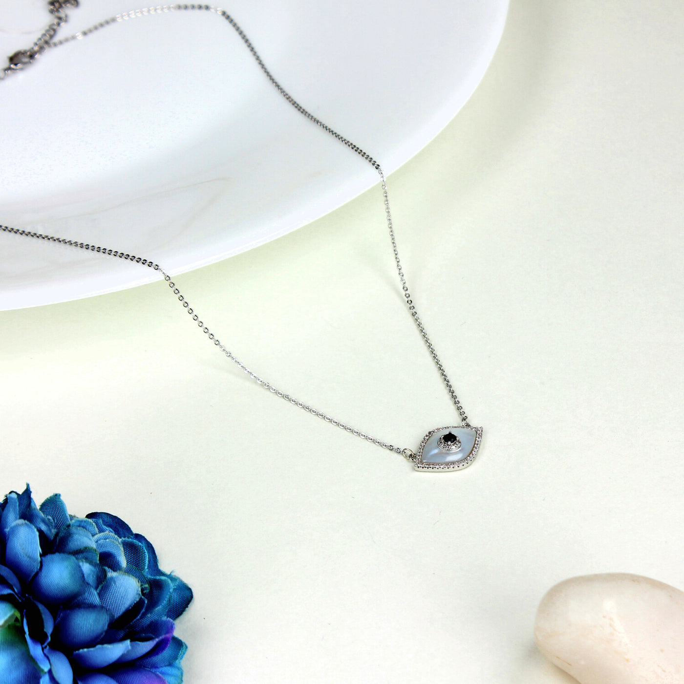 Elegant Silver Necklace with Evil Eye Pendant - SIA449835